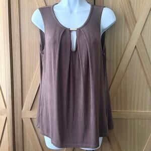 Dana Buchman Brown Acetate Sleeveless Keyhole Flowy Tank Top Blouse